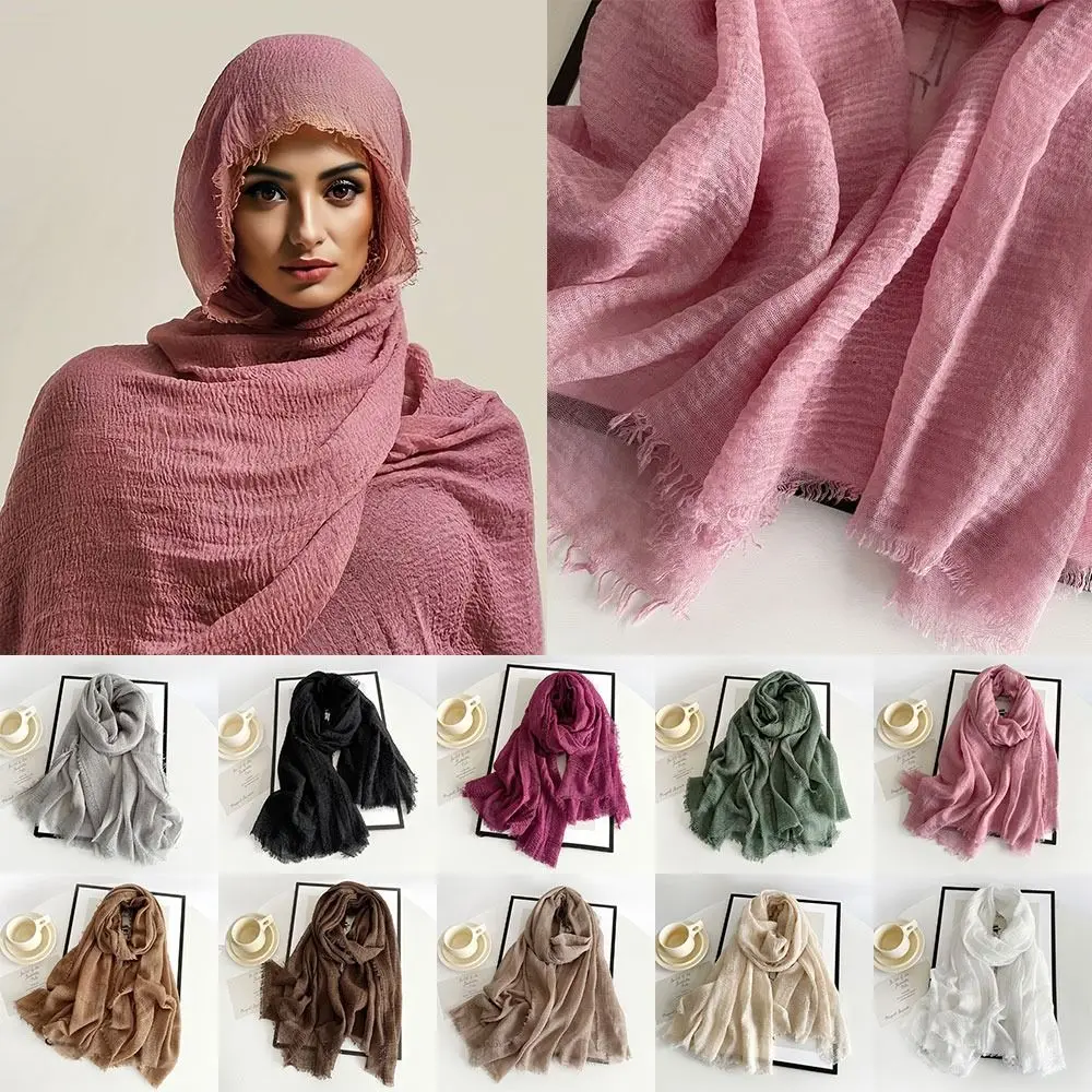 

New Big Size Hijab Scarf Crinkle Breathable Turban Shawl Solid color Women's Shawls