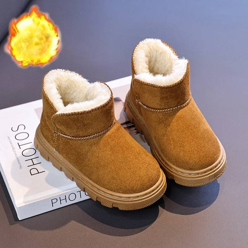 

Children Ankle Boots Soild Color Versatile Kids Snow Boots Round Toes 2025 Winter New Kids Short Boots Versatile Soft Thick Fur