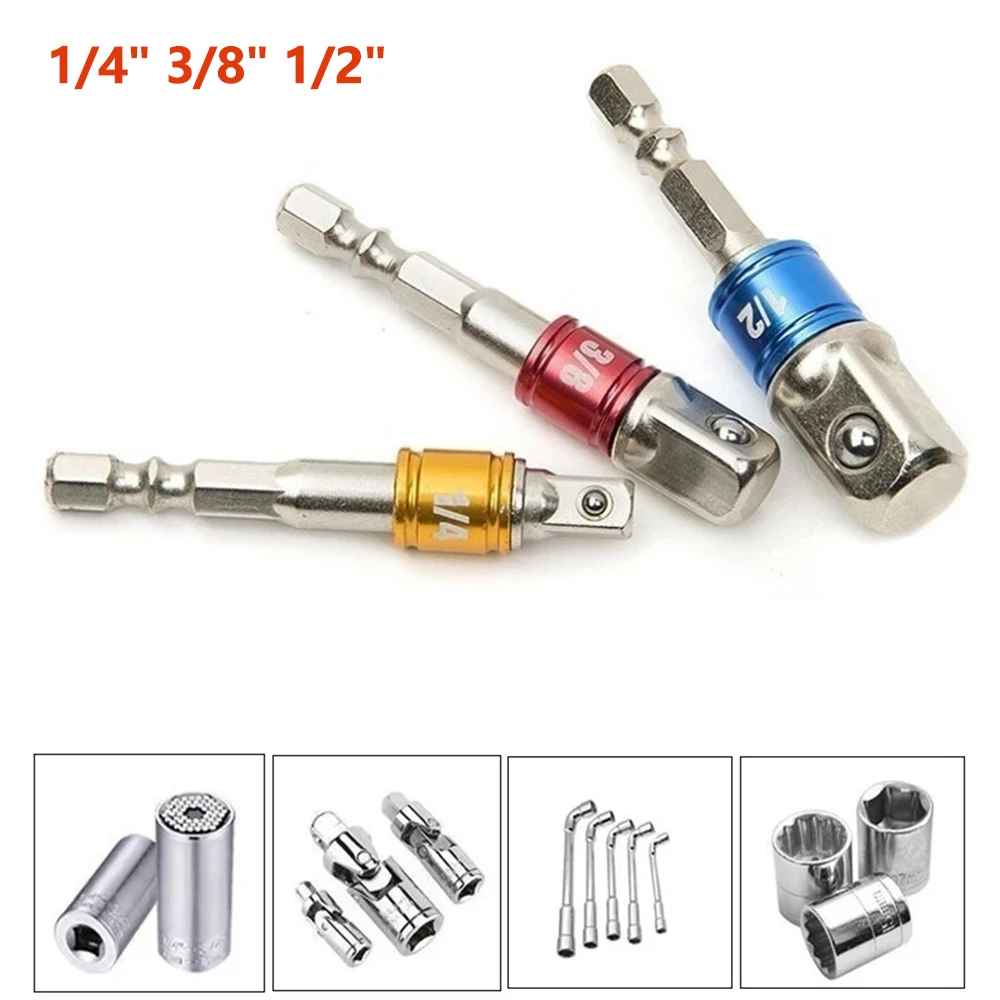 3 Stück Sockel-Adapter, Bohrer-Stecknuss-Adapter, Schlagbohrmaschine, Verlängerung, Bohrer, Stange, 1/4 3/8 1/2 Größe, Sechskantschaft, quadratischer Kopf, Bohrer