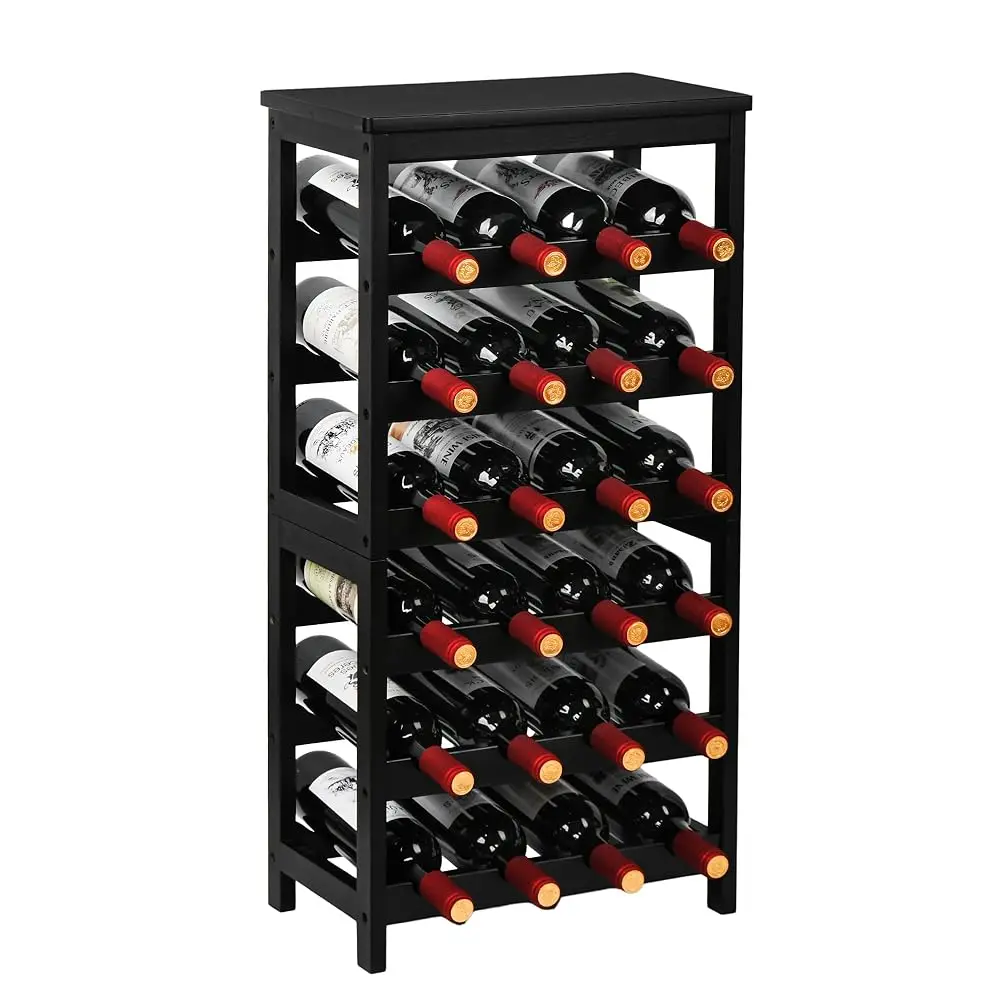 

Wine Ra Freestanding Floor, 6-Tier Display Wine Storage Shelves With Table Top, 24-Botttle Bamboo Wine Ra Shelf For Kitchen Bar