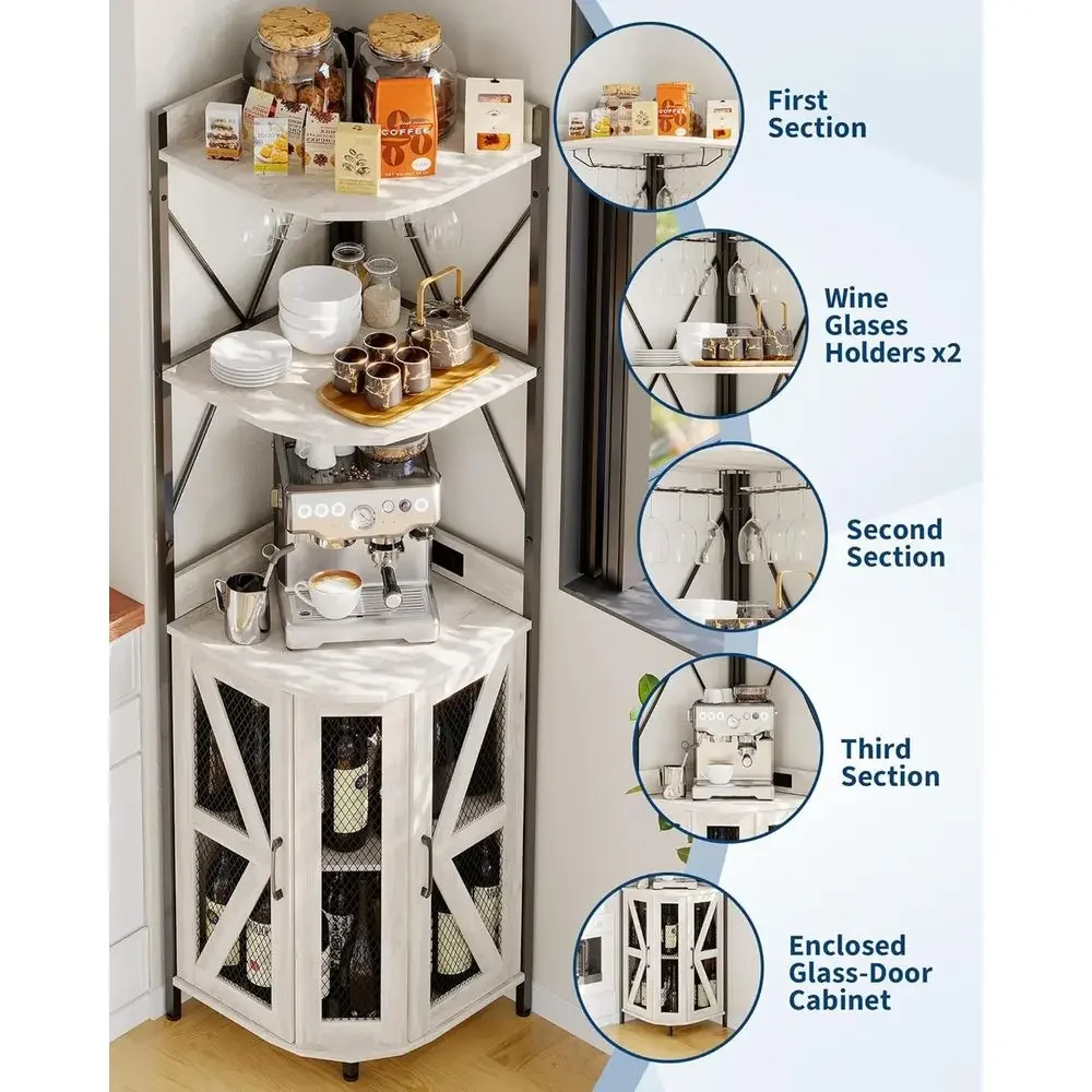 68 Tall Wine Storage Cabinet with LED Lighting and Outlet, 5-Tier Standing Rack, Glass Holder, Adjustable Shelves for Dining and - view 3