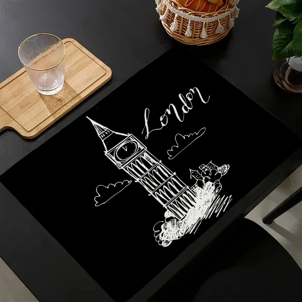 

london Linen Dining Table Mats Alphabet Kitchen Placemat 30X45cm Coasters Pads Bowl Cup Mat