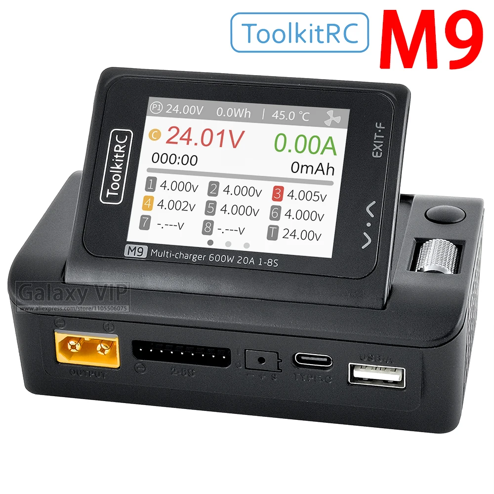 ToolkitRC M9 DC-Ladegerät Intelligente Spannungsausgleichung 600W 20A Sprachsteuerung Geeignet für 1S 2S 3S 4S 5S 6S 7S 8S Lithium-Batterie Ferngesteuertes Spielzeugmodell Auto Flugzeug Zubehör