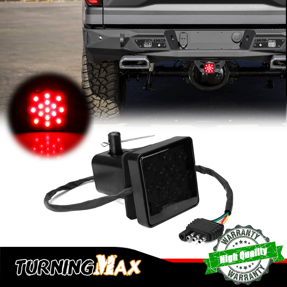 2pcs Smoked/red 15-LED Brake Light DRL Trailer Hitch Cover Fit 2