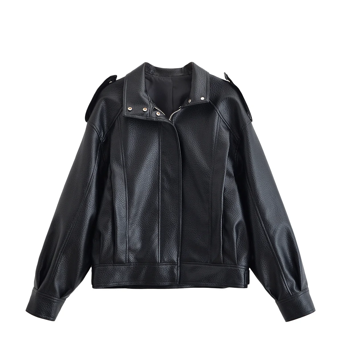 KASLEAD Faion Texture Pelle Jaet Oulder Drop Capispalla da donna Sli Fibra di poliestere Chiusura con cerniera Cappotto autunnale