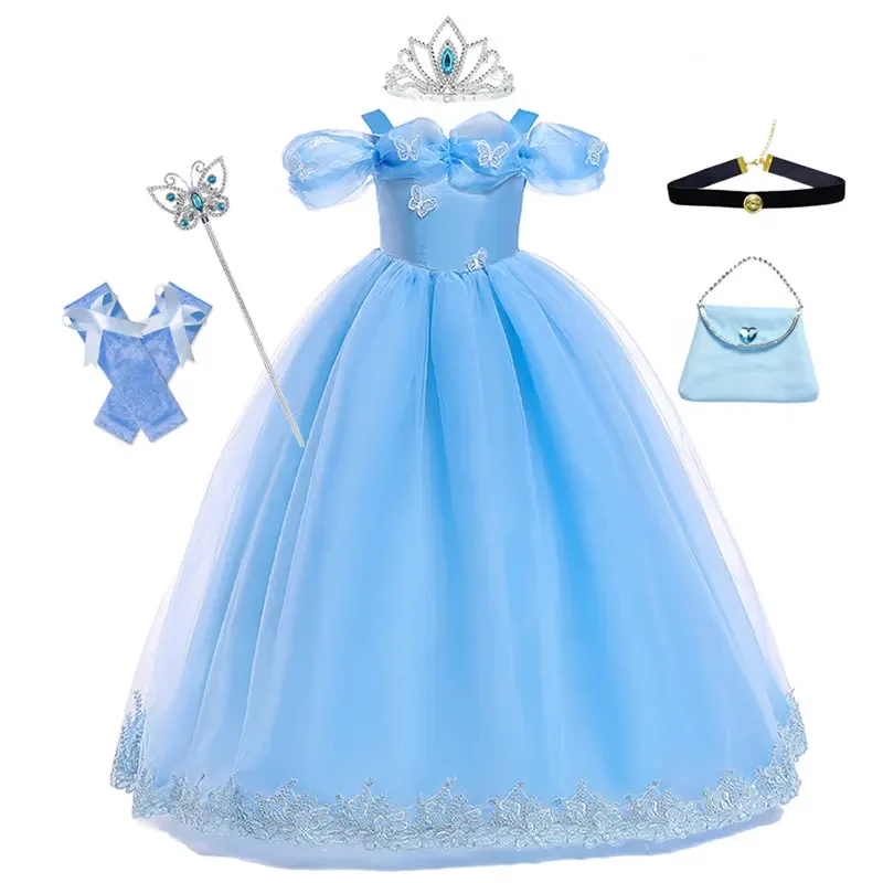 Cossky Cinderella Cosplay costume Kids Clothes For Girls Dress Princess Dresse Birthday Party Halloween Carnival