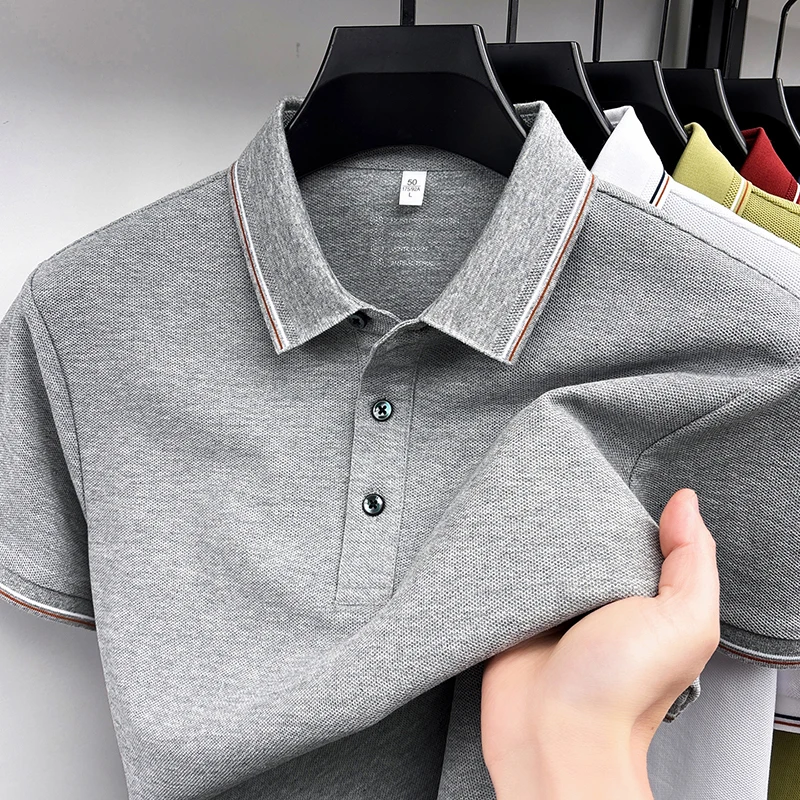 100% pure cotton short sleeve summer polo shirt men high-quality luxury business casual lightweight breathable versatile T-shirt