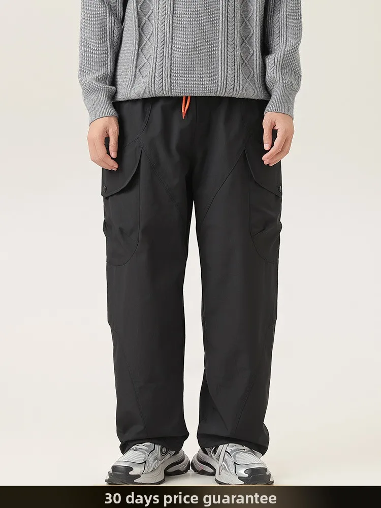 

Ретро-японские функциональные брюки с 3D-карманами, свободного кроя, утепленные, теплые зимние рабочие брюки, длинные штаны