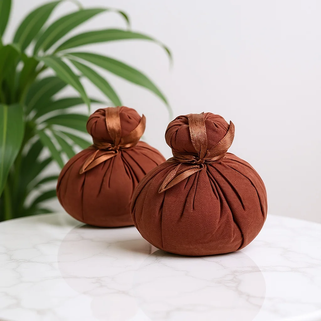 

2Pcs Chinese Herbal Ball Natural Warming Compress for Acupressure Massage Heat Therapy Portable Health Ball for Home Office