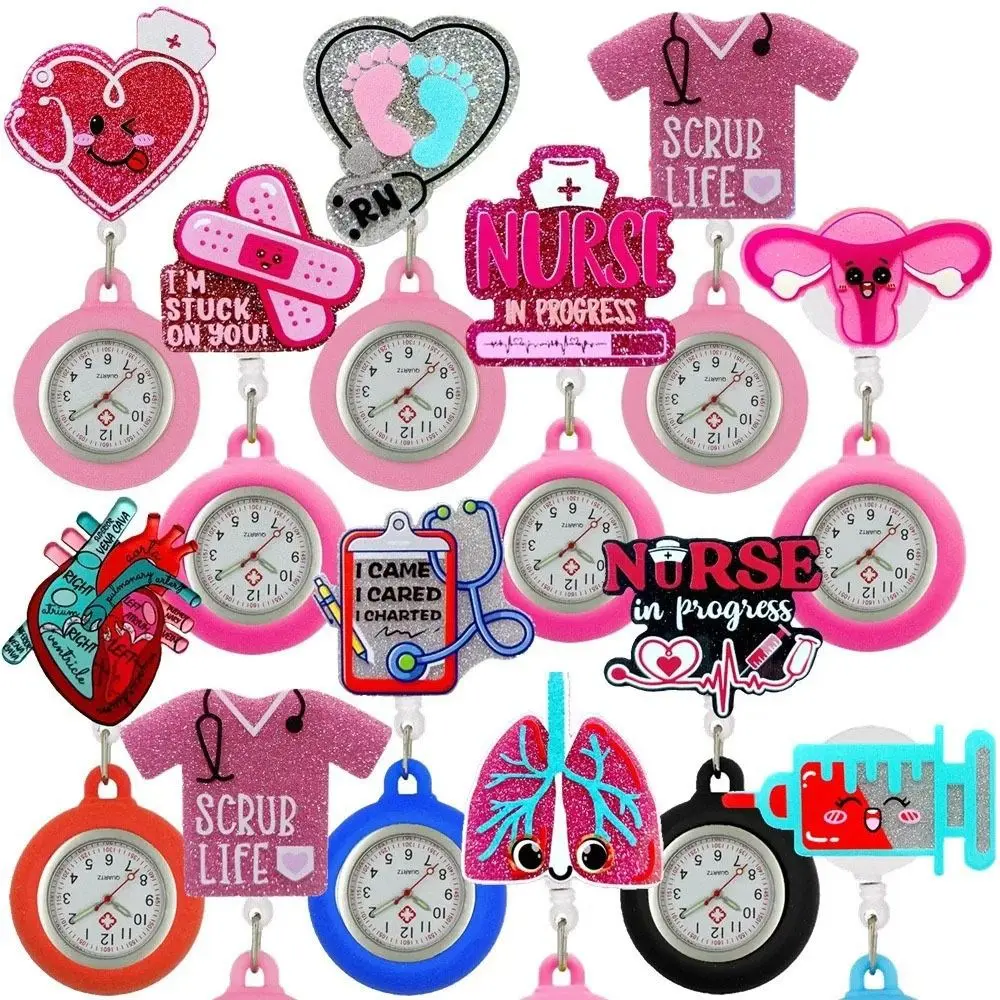 جديد PVC قابل للسحب ووتش بروش لطيف هدية ممرضة الجيب الساعات الملونة جميل الطبيب شارة بكرة