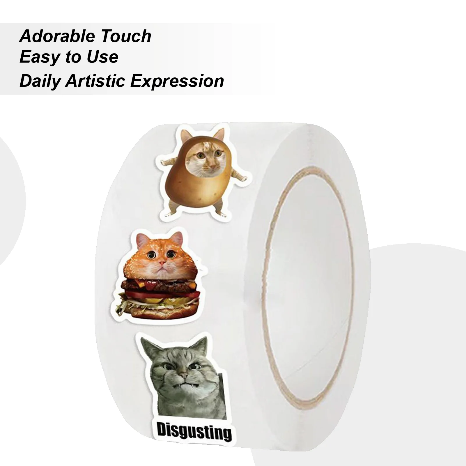 Adesivos de gato para crianças, 500 folhas/rolo, decoração, selo de envelope, decoração para escola, festa, escritório, scrapbook, notebook