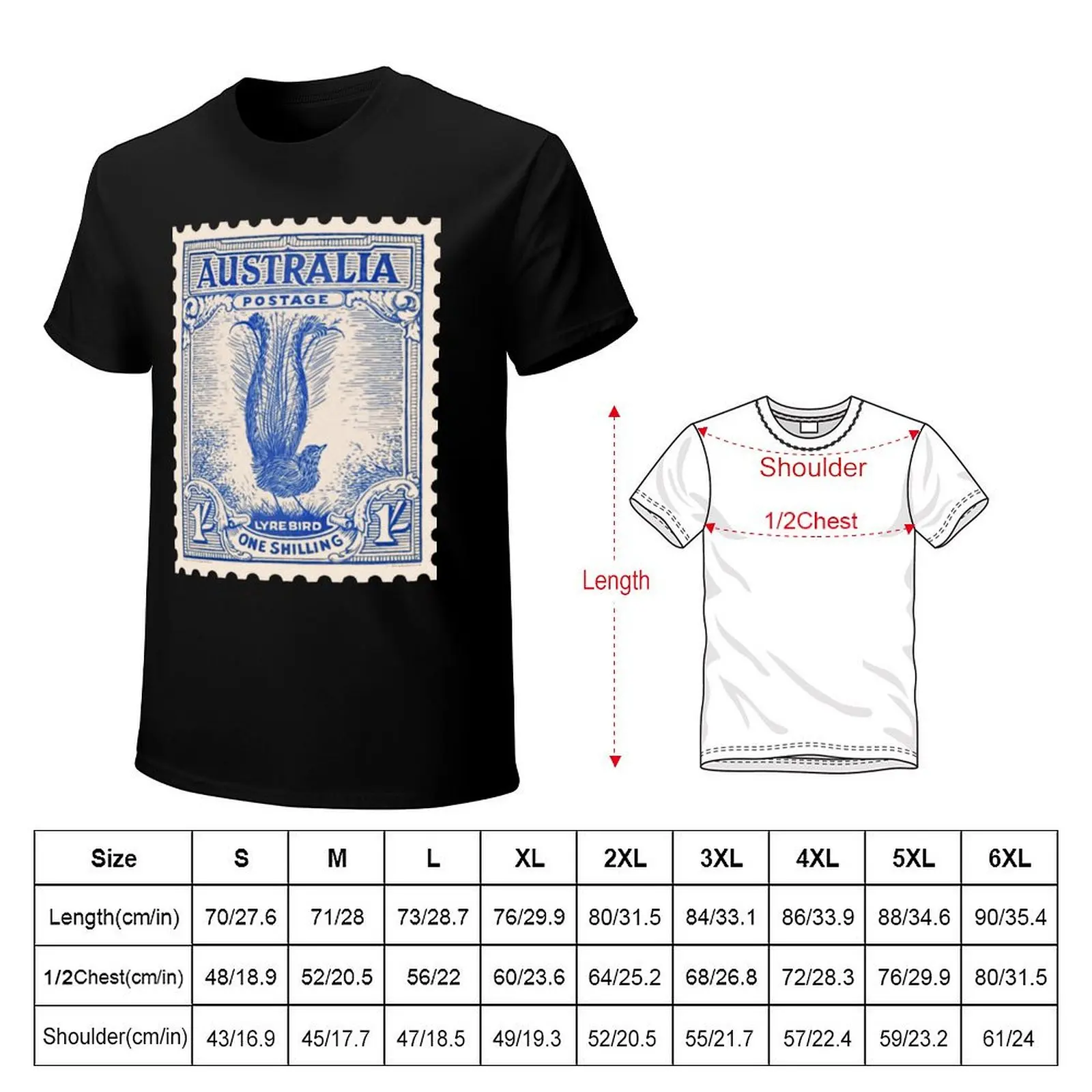Australian Lyre Bird Postage Stamp T-Shirt Outdoor Sports Short Sleeve Top