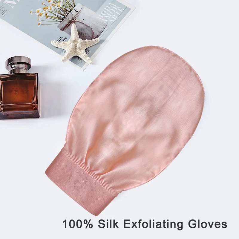 VIP 50pcs Custom Logo Bath Silk Gloves Spa Turkish Mitt 100% Pure Silk Face  Body Remove Dead Skin Pure Organic Silk Glove