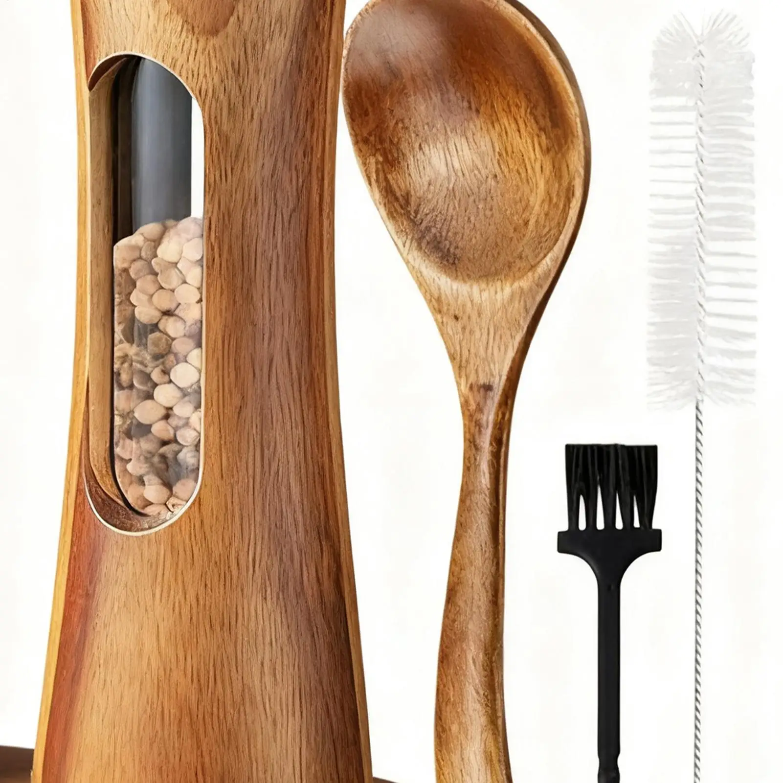 Salt Grinder Wooden With Ceramic Rotor Spoon Adjustable Ceramic Pepper Mill Grinder For Seasoning Home Kitchen Restaurant