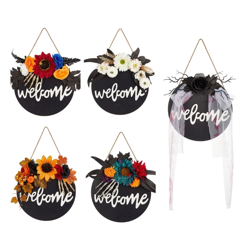 Outdoor Halloween Decoration Halloween Party Decoration Realistic Flower Door Sign Hangers for Festive Party Decoration