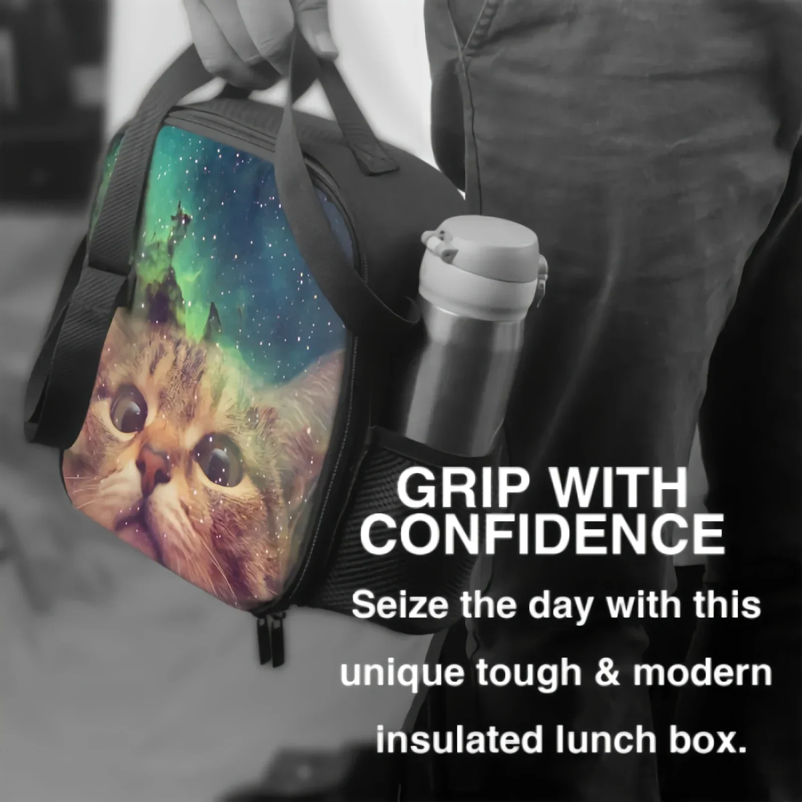 لطيف القط في المجرة السماء معزول حقيبة الغداء للعمل المدرسي نزهة رائعتين الحيوان نمط حمل حاويات الغداء حقيبة للحفاظ على البرودة