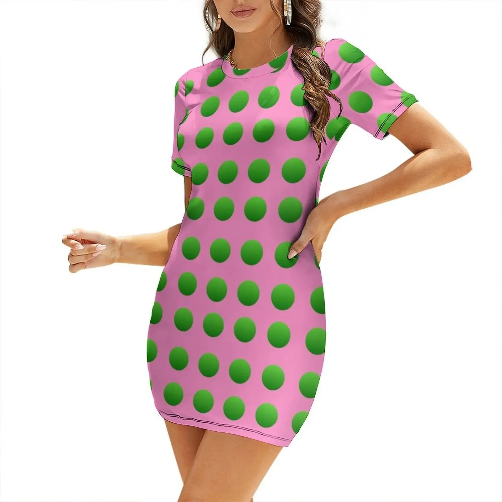 

Polkadots Pink & Green Mask, Fashions & Products Short-Sleeved Dress prom dress 2025 Dress