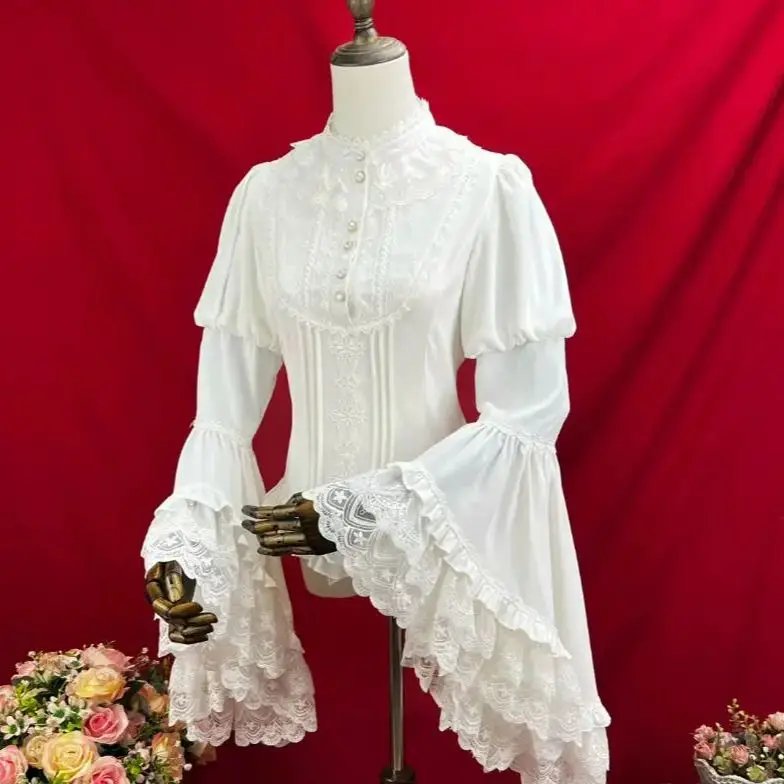 

Original Lolita Princess Lace Long Sleeve Shirt New Spring Women's Long Sleeve Stand Collar Slim Inner Top Court Style Blouses