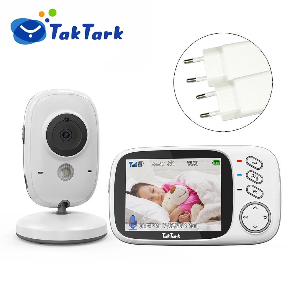 TakTark 3.2 Inch Wireless Video Baby Monitor With Lullabies Auto Night Vision Two Way Intercom Temperature Monitoring Babysitter