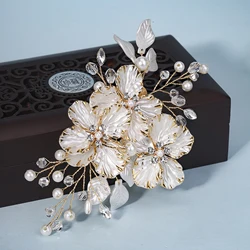 Acrylic Flower Hair Clip Bride Hairpin Elegant Pearl Crystal Tiaras Wedding Hair Accessories Princess Prom Headwear Hair Jewelry