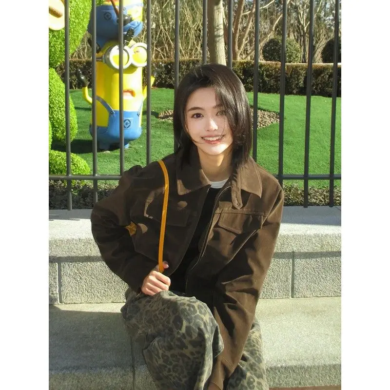 Women's Premium Suede Bomber Jacket Cropped Oversized Zipper Closure Casual Outwear Vintage-Inspired Workwear Luxe Pantone