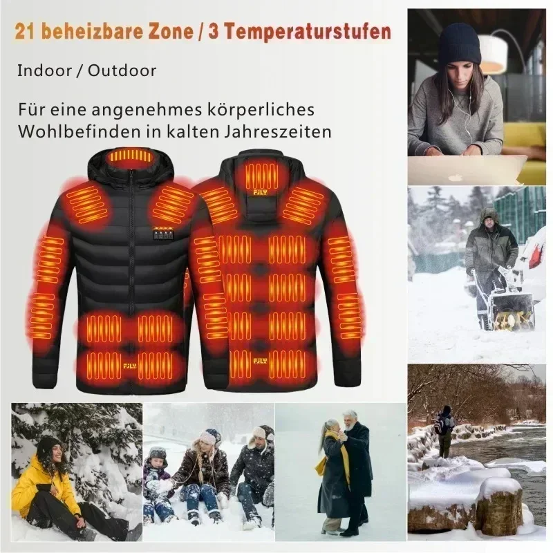 Vestes chauffantes électriques pour hommes et femmes, manteau thermique, vernis chauffant, vêtements USB, chaud, 21 zones