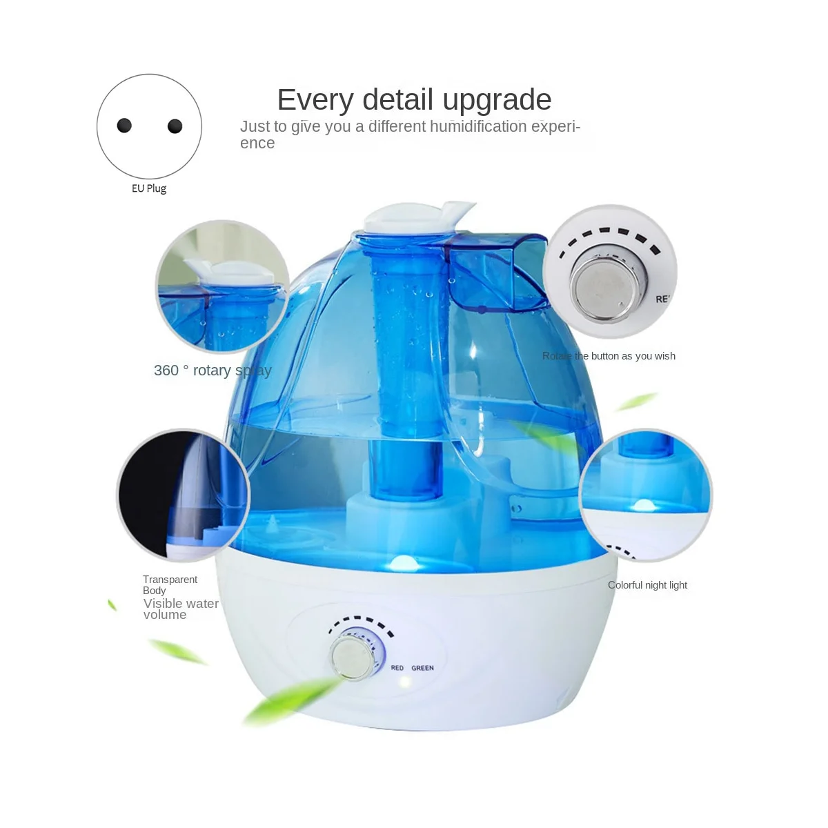 Cool Mist Air Humidifier 2.5L Quiet Ultrasonic Humidifiers for Bedroom & Room-Adjustable-360° Rotation EU Plug A