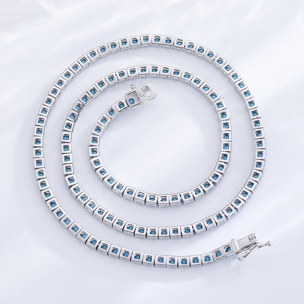 16/18 inch (41/45 cm) 100% garantie echte 925 sterling zilveren tennisketting 3 mm turquoise blauwe steen fijne sieraden choker