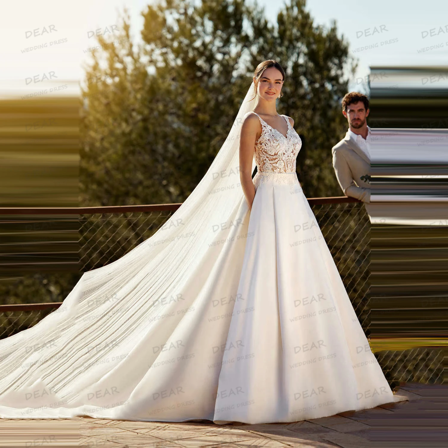 

Simple Sexy Wedding Dresses A Line Sexy Sweetheart Women's V Neck Appliques Satin Bride Gowns Party Vestidos De Novia Customized