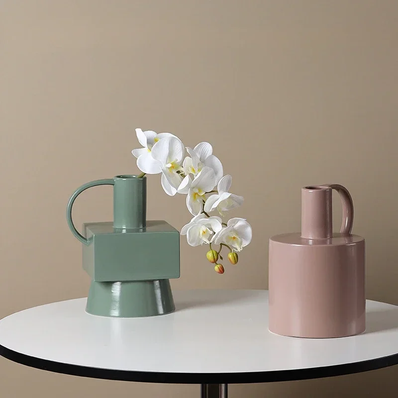Nordic Geometric Kettle Shape Ceramic Vase Ornament Entrance Living Room Bedroom Desktop Dining Table Simple Home Art Decoration