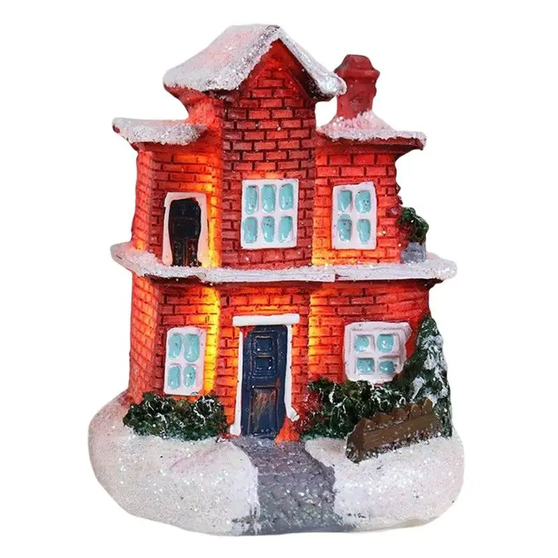 Village Decor For Christmas Portable Snow House Winter Village With LED Light Up For Moss Fairy Garden Ornament Landscape Decor