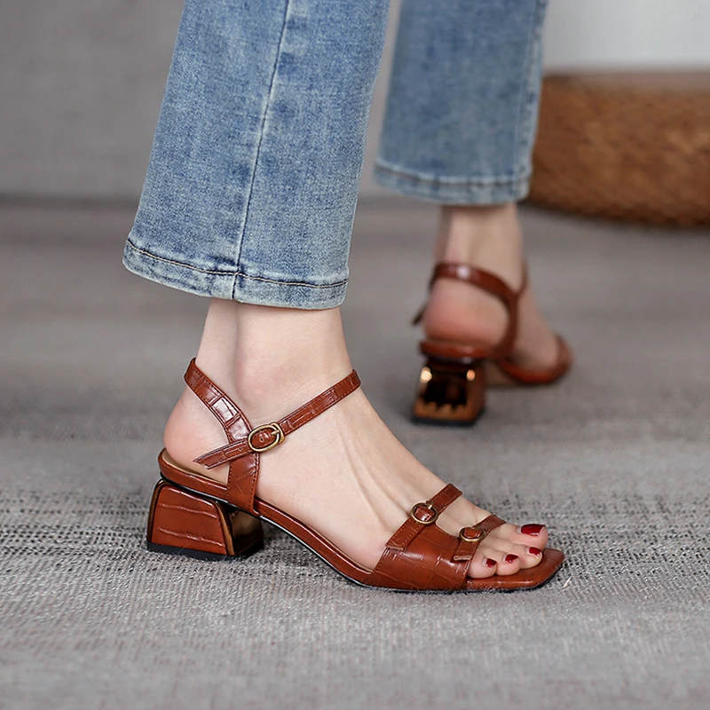 2022 New Summer Women\'s Sandals Genuine Leather Buckle Strap Women Shoes size 33-40 Solid Concise Ankle-Wrap Party Ladies Shoes