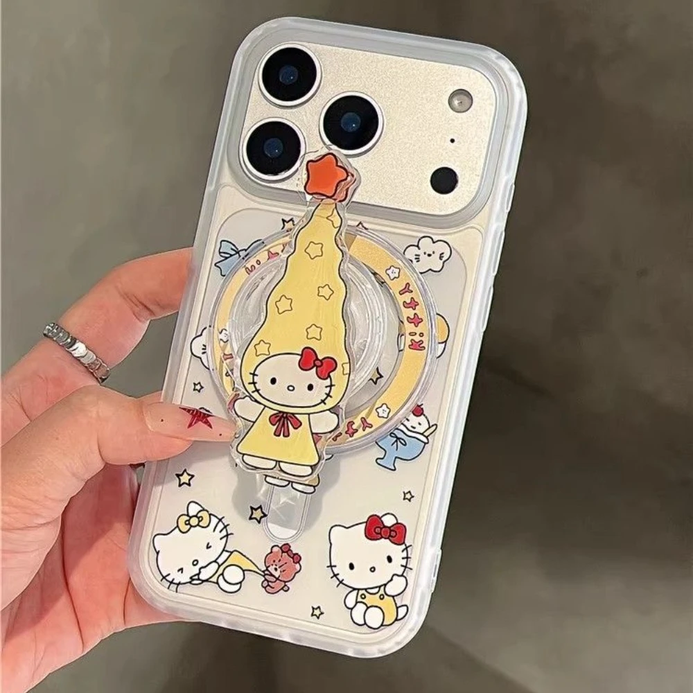 Creative Cute Cartoon Pattern Cat Magnetic Stand Hard Phone Case Protective Cover for iPhone 17 16 15 14 13 Pro Max Plus Anti-fa