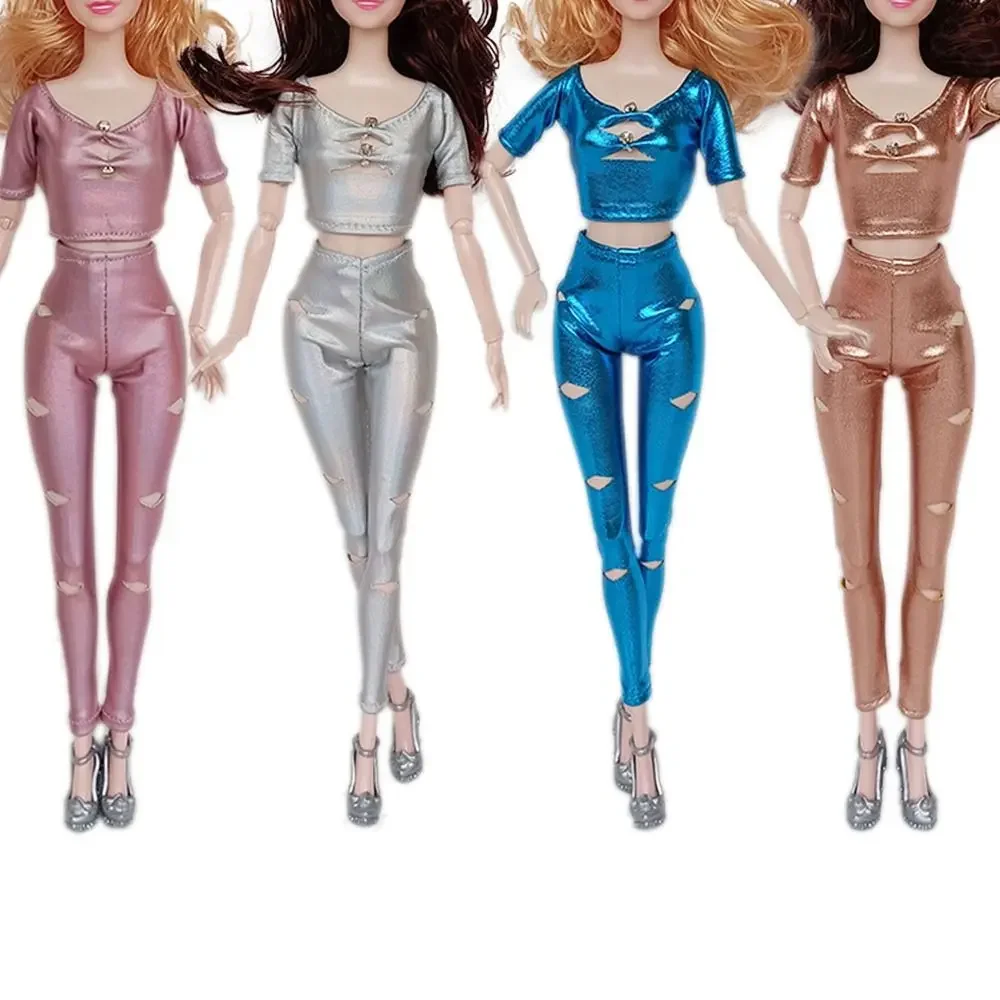 

Toy 1/6 30cm Doll Clothes Multicolor Faux PU Tshirt Tighting Pant Suit Dollhouse Accessories Photo Props Mini Fashion Outfit