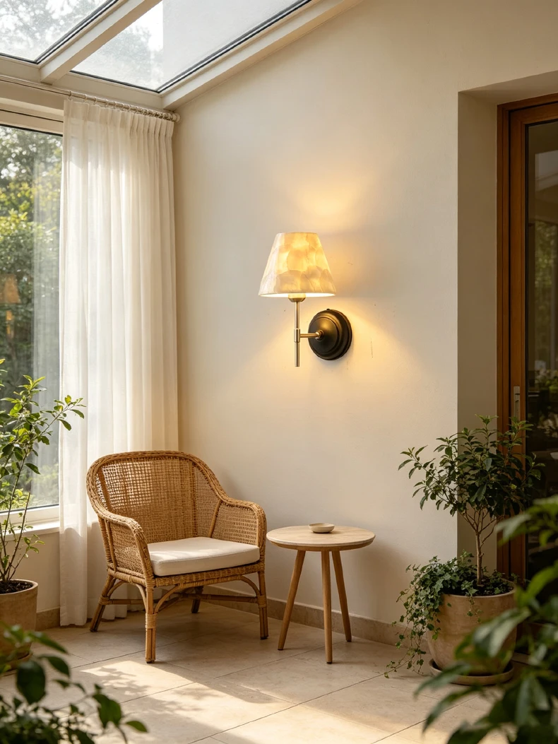 Shell Lampshade Wall Lamp E27 Bulb Gold Metal
