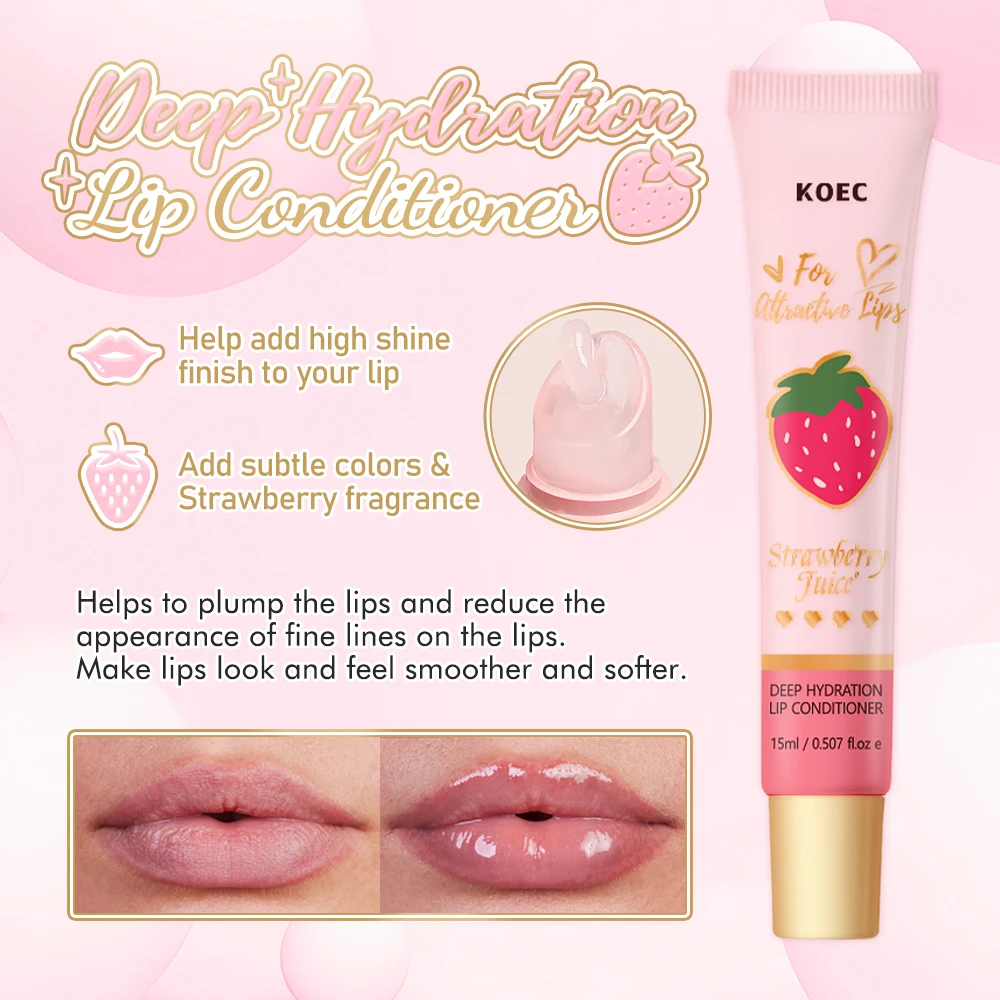 Balsamo per labbra succoso alla fragola per donna, balsamo per il balsamo per labbra con idratazione profonda e olio per labbra stagnante e brillante per asciugare, olio per labbra per la cura delle labbra
