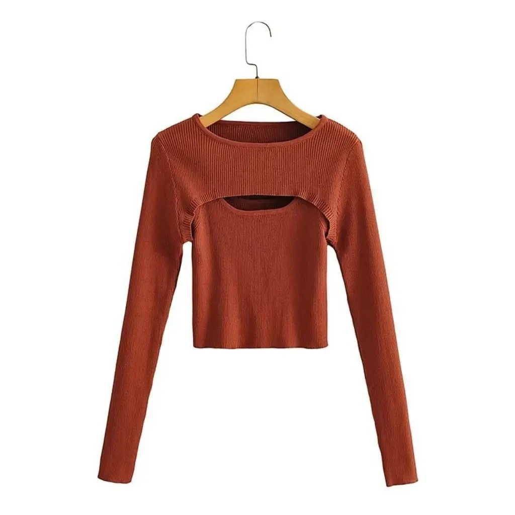 

Женский приталенный свитер в европейском и американском стиле с круглым вырезом, однотонный, универсальный, ранняя зима, новая одежда с короткими и длинными рукавами