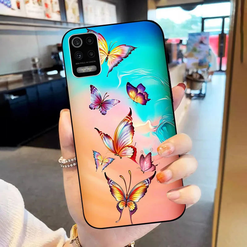 لينة حافظة هاتف من البولي يوريثان ل LG K52 K62 Q52 الأسود سيليكون الغطاء الخلفي ل LGK52 LGQ52 LGK62 موضة زهرة قذيفة Fundas الوفير #6