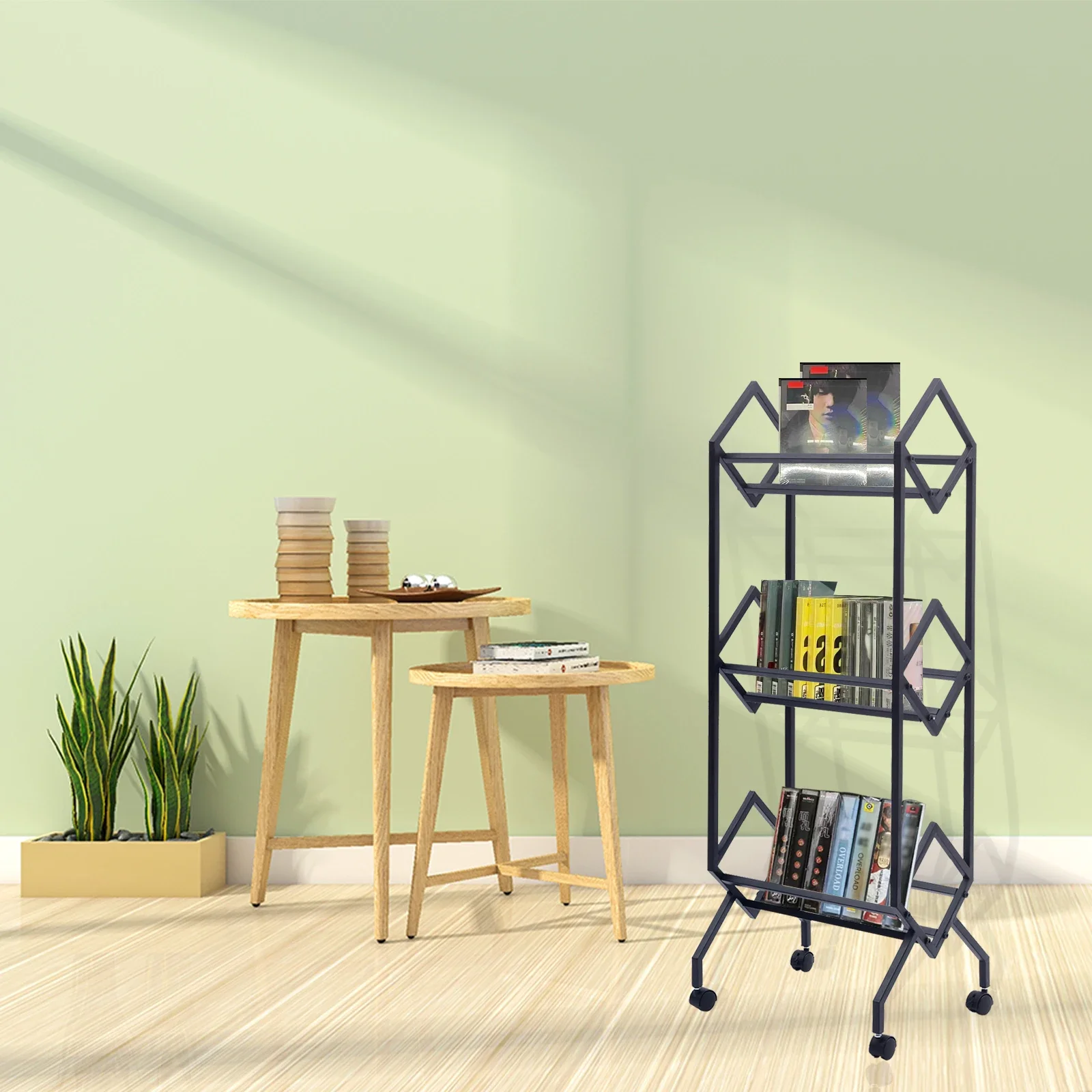 Mobile Vinyl Record  Rack  Shelf Record Holder  Albums Magazine Book and Files Organizer 3 Tier Record Stand