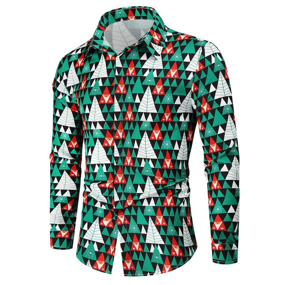 Men's Christmas New Year's Gift 3D Printed Shirt Christmas Tree Old Man Pattern Shirt Men's Autumn and Winter New Casual Top