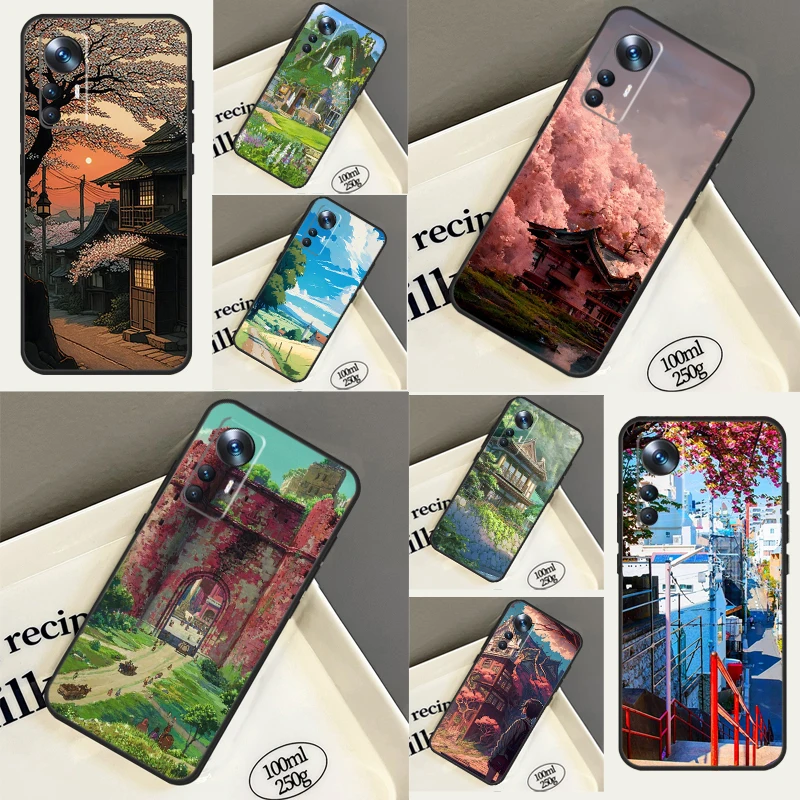 Japanese Anime Hand Painted scenery Case For Xiaomi 12T Pro 11T 12 13 Lite 12X Cover For POCO X5 Pro X4 X3 F4 GT F3 F5 M5 C40