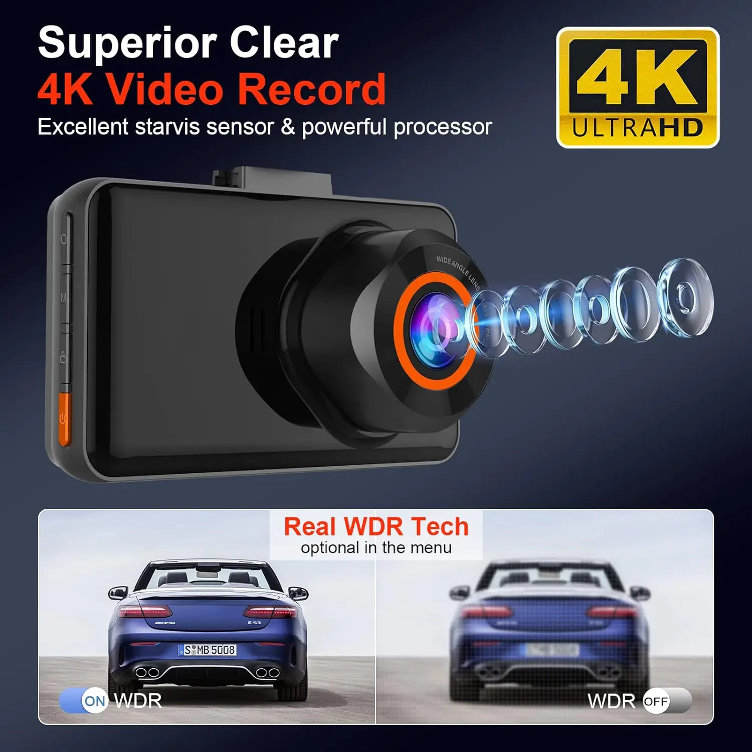 KQQ 4K WiFi Dash Cam with 64GB Sd Card 3.5inch Small Hidden Type Driving Recorder Black Box Car Assecories Car Video Recorder