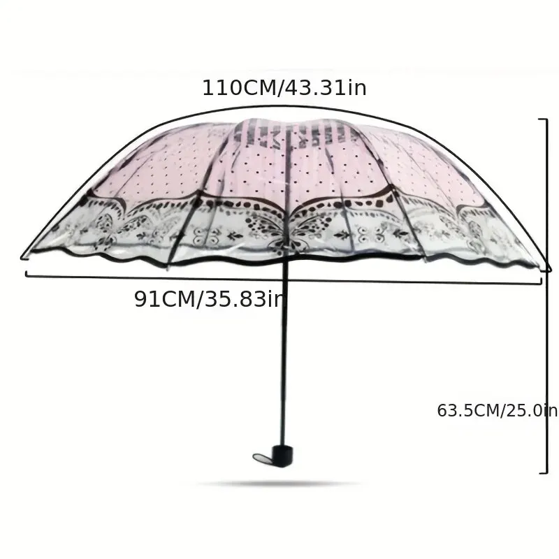 New Wave Edge Retro Transparent Umbrella PVC Three Folding Arch Butterfly Rose Umbrella