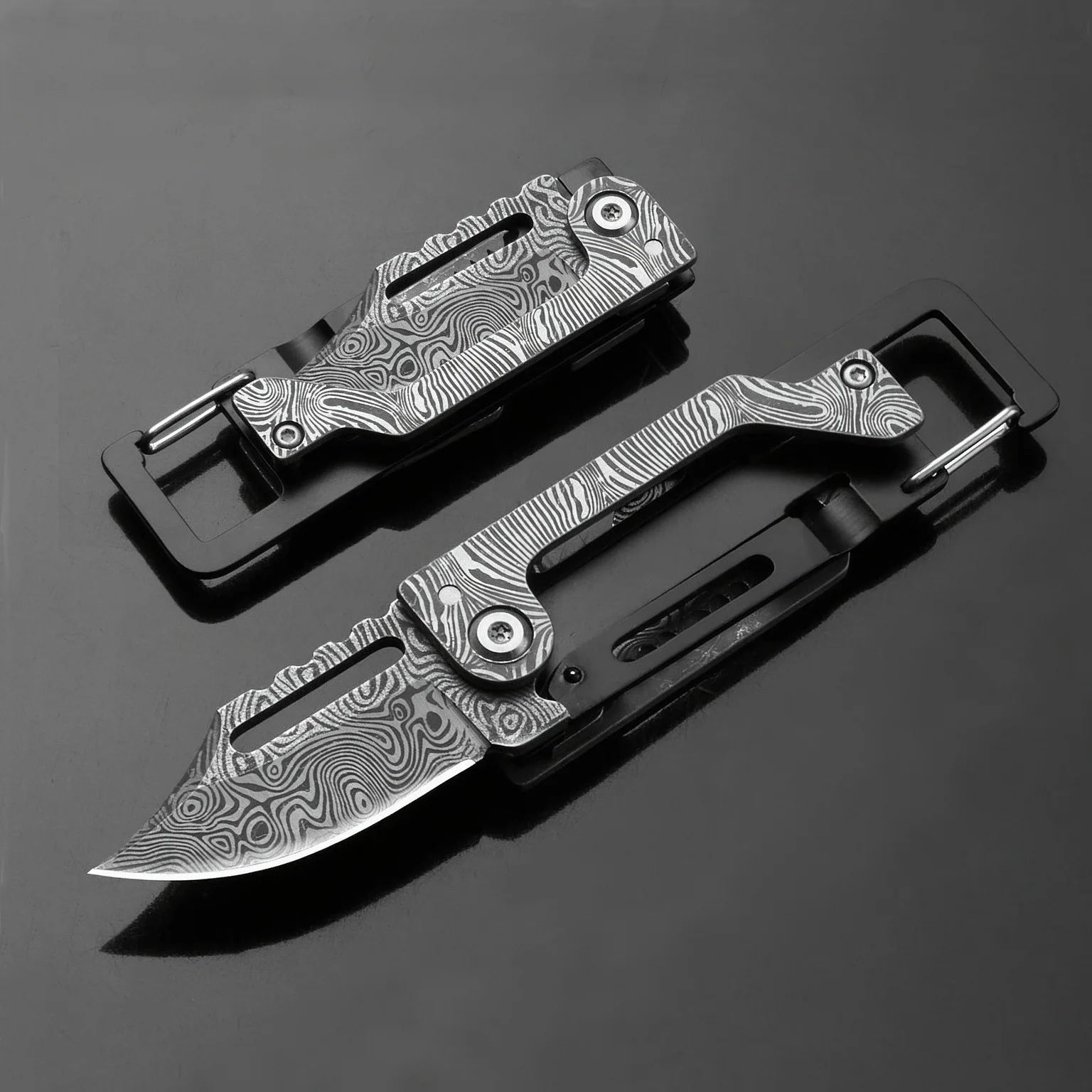 1PC 9-in-1 Multifunctional Tool, Damascus Pattern Texture, Durable & Portable, for Box Opening, Camping & Outdoor Activities