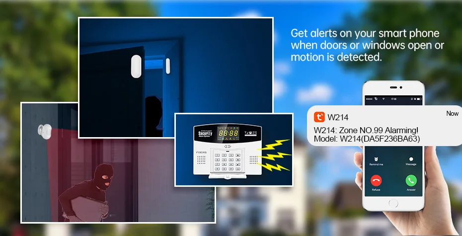 Fuers W214 WIFI 4G GSM Drahtloses Alarmsystem Kompatibel mit Tuya Smart Einbruchmeldeanlage Kabelgebundene Sicherheitszone Verbindet sich mit Alexa Google Bewegungssensor – Detail 6