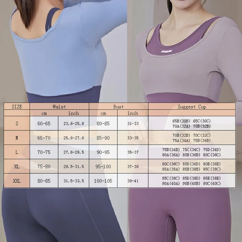 Aiithuug Build-in Cup Gym Crop Tops Yoga Shirts Gym Shirts Sports Workout Top Sexy Shoulder Fake Two Pieces Yoga Long Sleeve