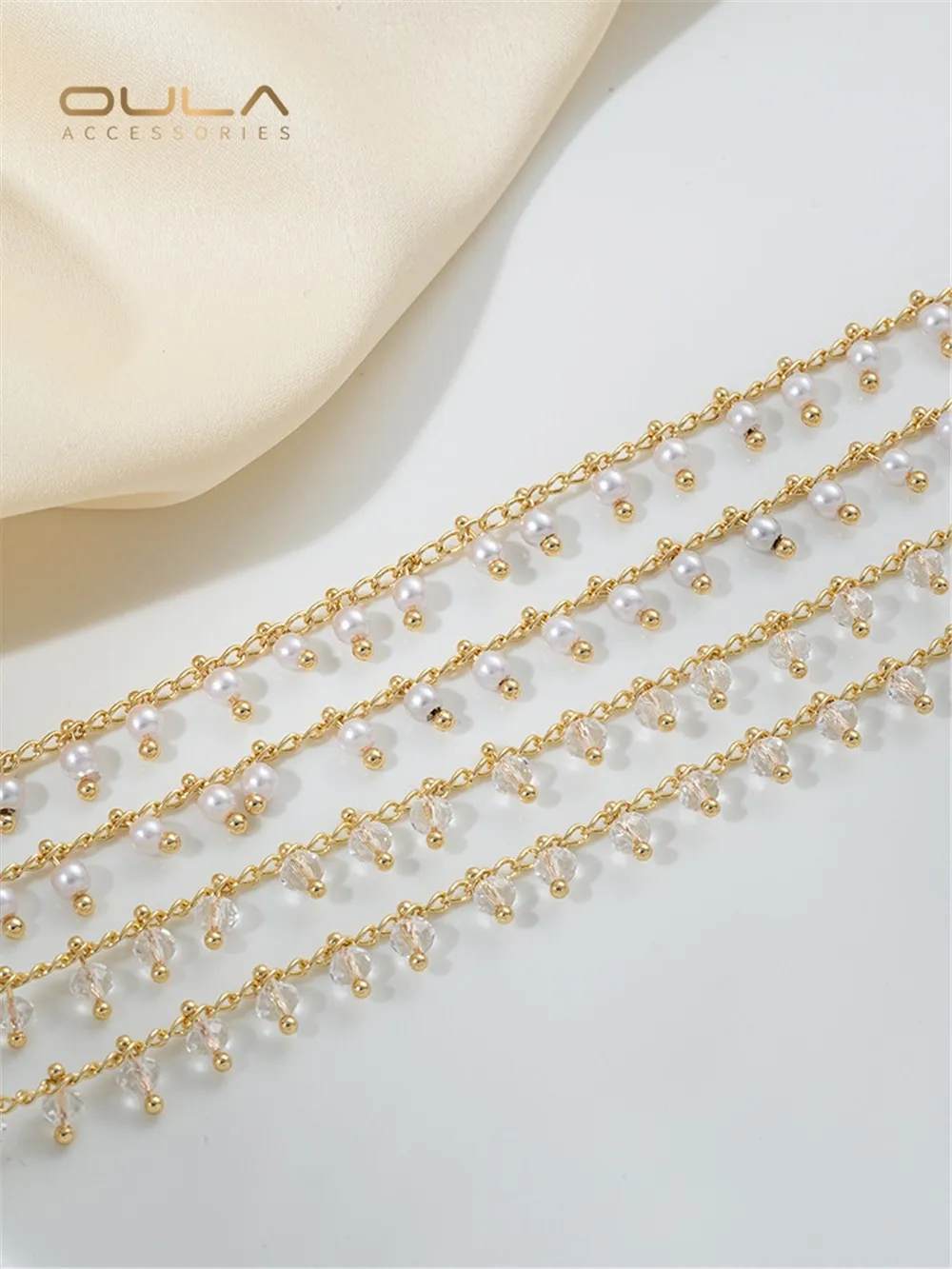 14K Gold-plated Hanging Pearl Chain Accessories Cut Surface Round Zircon Loose Chain Handmade Jewelry DIY Necklace Material