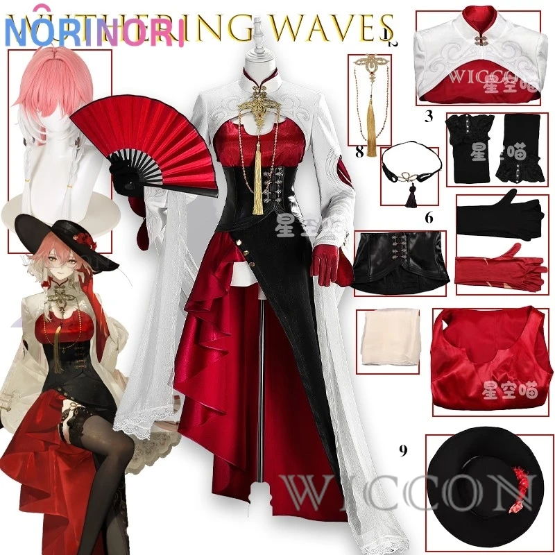 

Wuthering Waves Didiliang Changli Cosplay Costume Full Set Anime Character Outfit Women Girls Red French Dress Carnival Suit