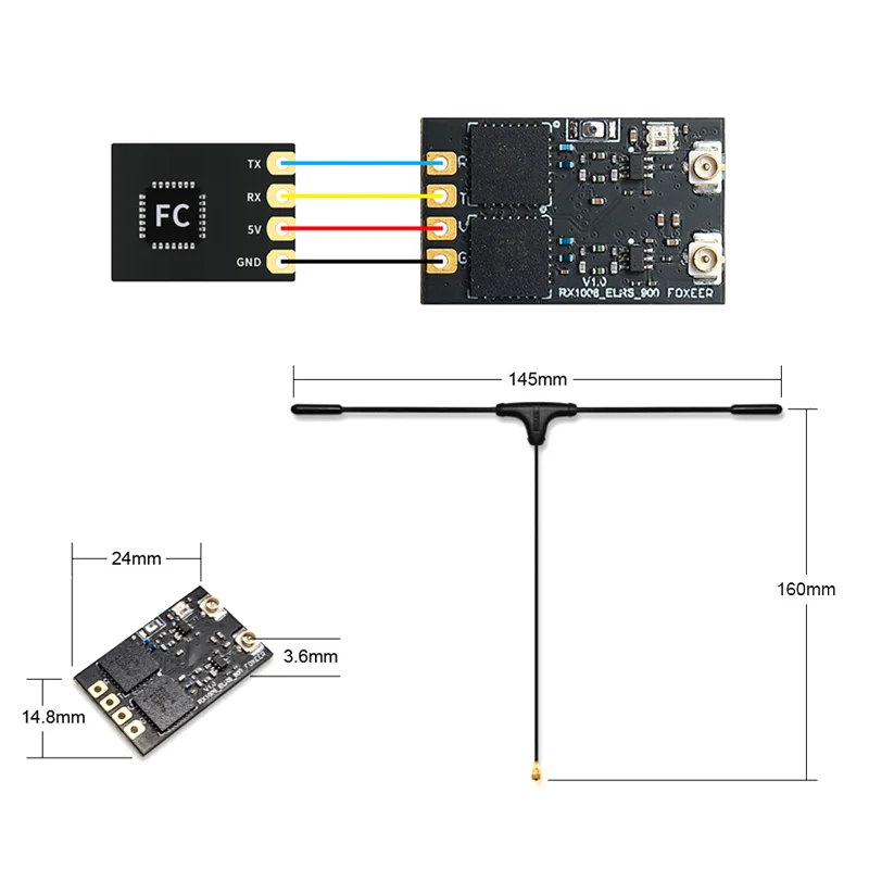 Foxeer ELRS 915/868MHz Diversity Dual antenna Receiver for Freestyle FPV Parts