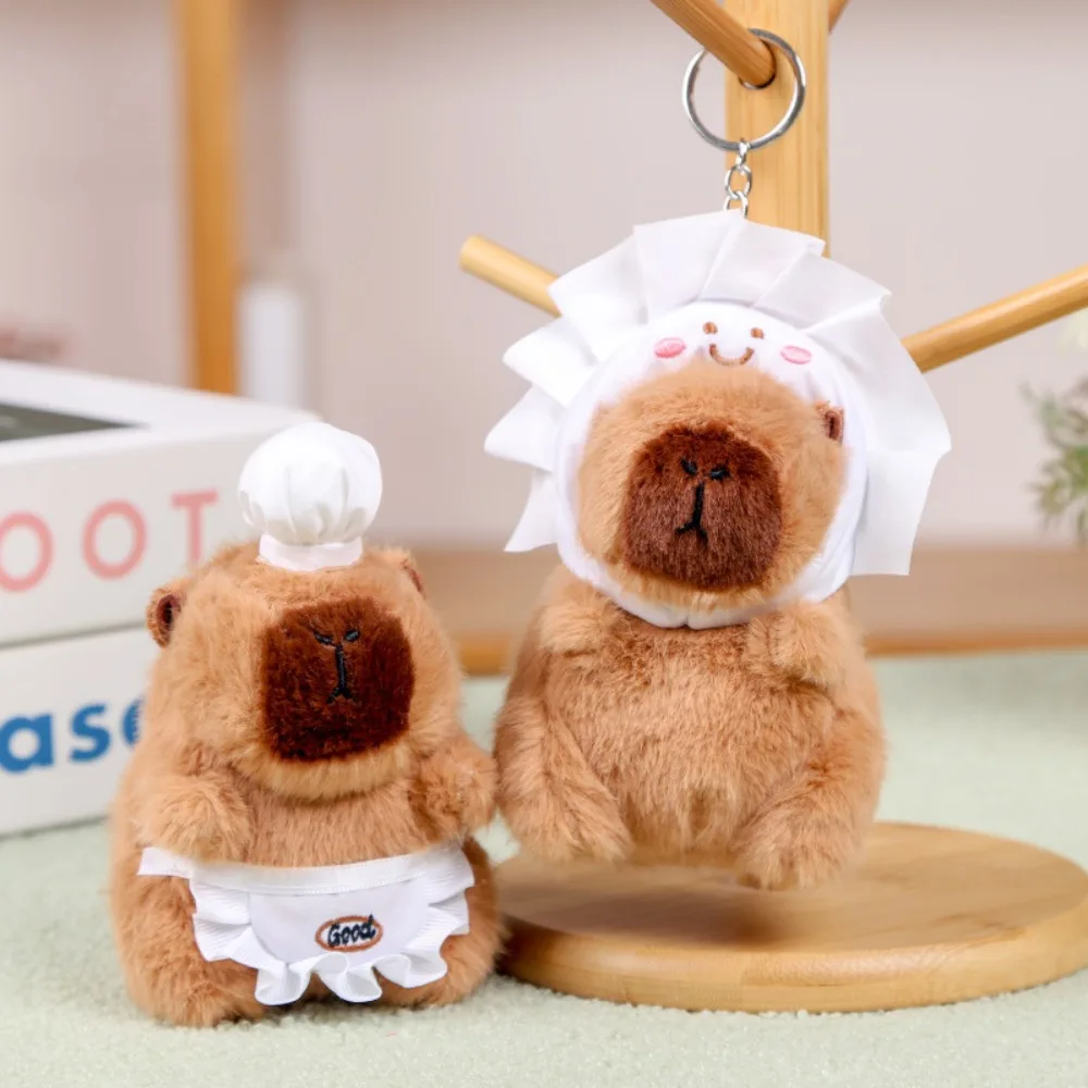 

Brown Doll Plush Capybara Key Ring Food Cross Dressing Plush Capybara Pendant PP Cotton Fur Cartoon Animal Keychain Daily